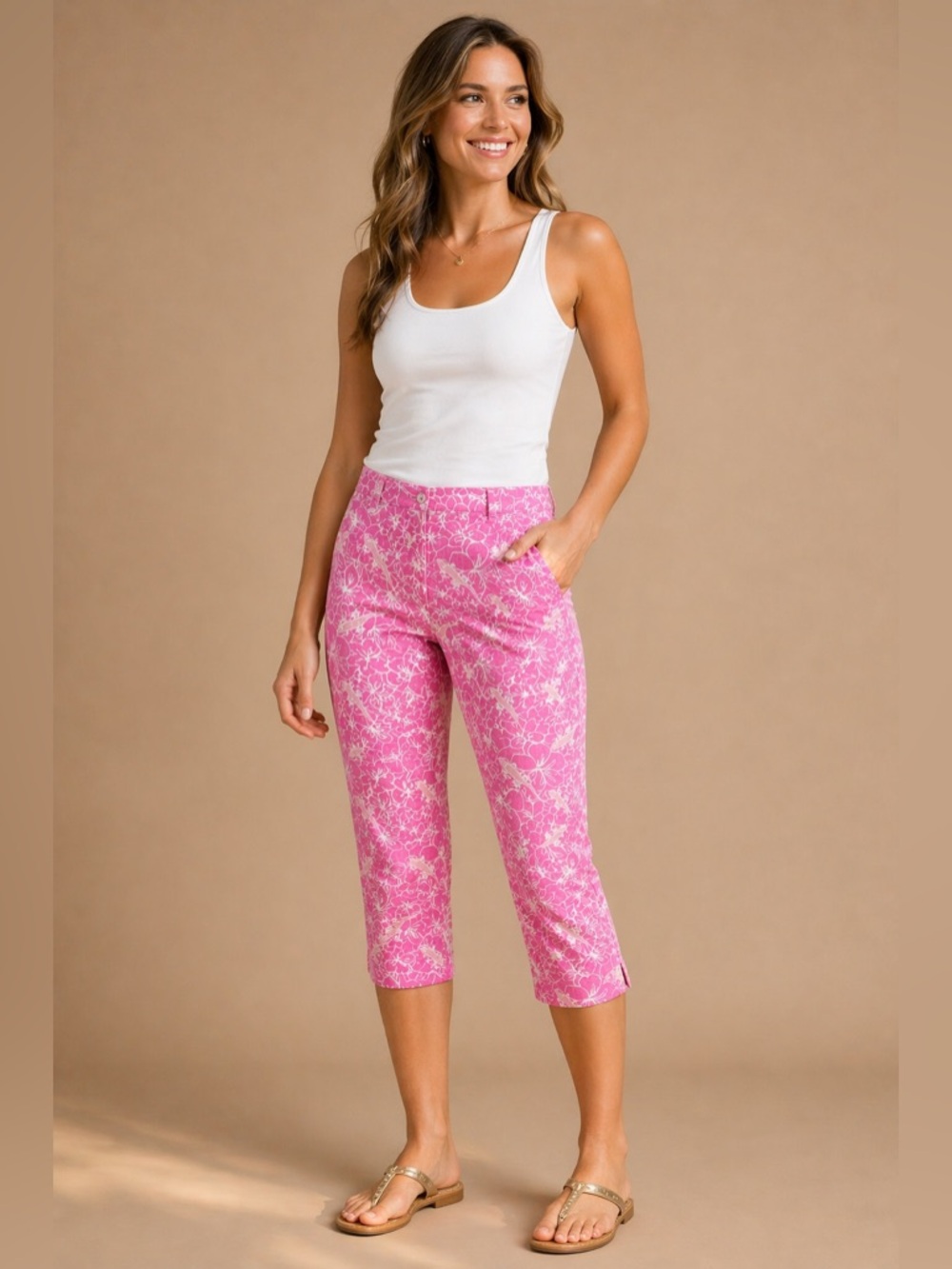Lilly Pulitzer Pink Floral Lizard Print capri Pants Womens 6 Resort Wear